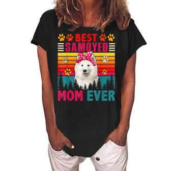 Vintage Retro Best Samoyed Mom Ever Cute Dog Headband Women's Loosen Crew Neck Short Sleeve T-Shirt - Seseable