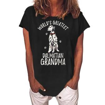 Vintage Worlds Greatest Dalmatian Grandma Funny Dog Lover Women's Loosen Crew Neck Short Sleeve T-Shirt | Mazezy