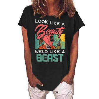 Welder Outfit For A Female Welding Welder Funny Gift For Womens Women's Loosen Crew Neck Short Sleeve T-Shirt | Mazezy