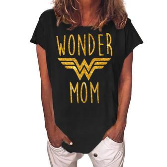 Wonder Mom Superhero Funny Mothers Day Novelty Pun Women's Loosen Crew Neck Short Sleeve T-Shirt | Mazezy