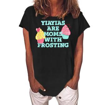 Yiayias Are Moms With Frosting Love My Greek Grandma Women's Loosen Crew Neck Short Sleeve T-Shirt | Mazezy