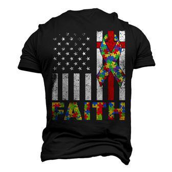 Autism Awareness Faith Cross Autistic Usa Flag For Dad Mens Men's 3D T-Shirt Back Print | Mazezy
