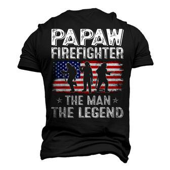 Retro Us Flag Fathers Day Papaw Firefighter The Legend Men's 3D T-shirt Back Print - Seseable
