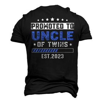 Twin Baby Shower Dad Promoted To Uncle Of Twins Est 2023 Men's 3D T-Shirt Back Print | Mazezy