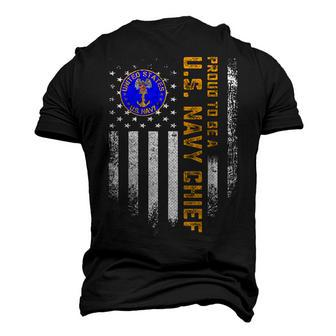 Vintage American Flag Proud To Be A Us Navy Chief Military Men's 3D T-Shirt Back Print | Mazezy