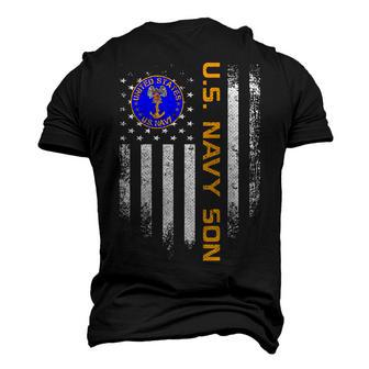 Vintage Usa American Flag Proud Us Navy Son Veteran Military Men's 3D T-Shirt Back Print | Mazezy