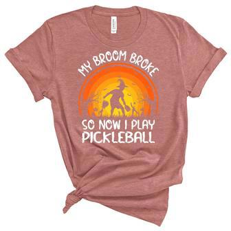 Funny My Broom Broke So Now I Play Pickleball Halloween Women's Short Sleeve T-shirt Unisex Crewneck Soft Tee - Thegiftio UK