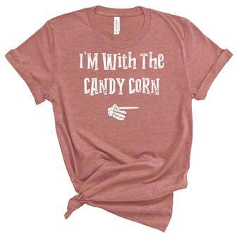 Im With Candy Corn Halloween Costume Funny Couples Matching Women's Short Sleeve T-shirt Unisex Crewneck Soft Tee - Thegiftio UK