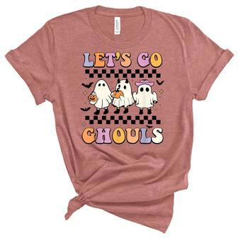Halloween Retro Groovy Lets Go Ghouls Funny Ghost Boo Kids Women's Short Sleeve T-shirt Unisex Crewneck Soft Tee - Thegiftio UK