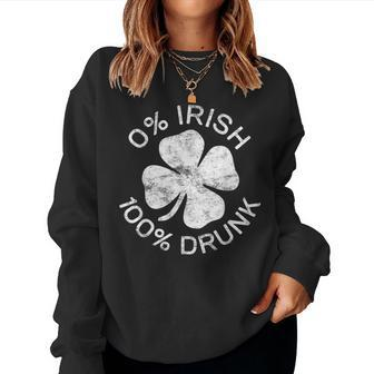 0 Irish 100 Drunk Vintage Saint Patrick Day Women Crewneck Graphic Sweatshirt - Seseable