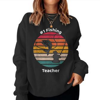 1 Fishing Teacher Fathers Day Gift Women Crewneck Graphic Sweatshirt - Thegiftio UK