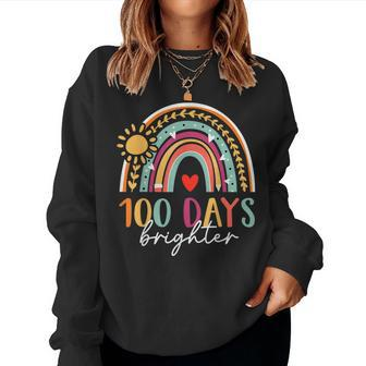 100 Days Brighter Teacher Student 100 Days Of School Rainbow V2 Women Sweatshirt | Mazezy