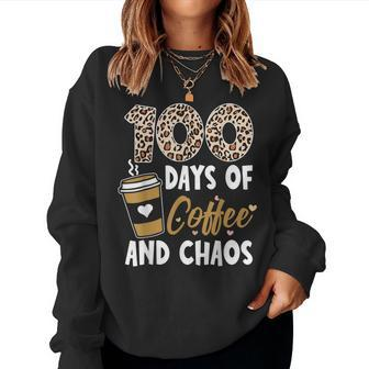 100 Days Of Coffee And Chaos 100Th Day Of School For Teacher V4 Women Crewneck Graphic Sweatshirt - Thegiftio UK