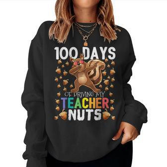 100 Days Of Driving My Teacher Nuts Dabbing Squirrel School V2 Women Crewneck Graphic Sweatshirt - Seseable
