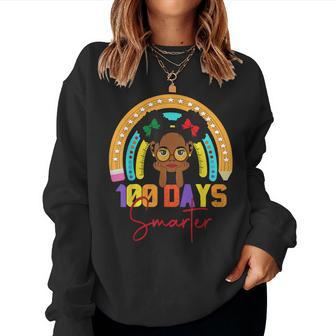 100 Days Of School Black Afro Girl Rainbow Smarter Man Woman Women Crewneck Graphic Sweatshirt - Seseable