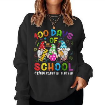 100 Days Of School Cute Gnome Kindergarten Teacher Funny Women Crewneck Graphic Sweatshirt - Seseable