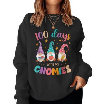 100Th Day Of School Gnome Teachers Students 100 Days Smarter Women Crewneck Graphic Sweatshirt - Thegiftio UK