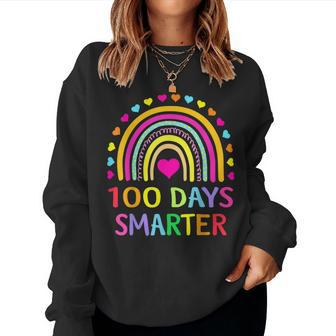 100Th Day Of School Teacher - 100 Days Smarter Rainbow Women Crewneck Graphic Sweatshirt - Thegiftio UK