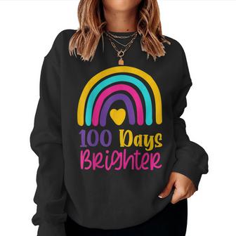 100 Days Brighter Teacher Girls 100 Days Of School Rainbow  Women Crewneck Graphic Sweatshirt