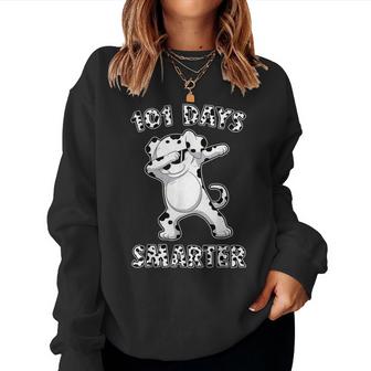 Happy 101 Days School Cute Dog 100 Days Smarter Teachers  Women Crewneck Graphic Sweatshirt