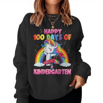 Unicorn Dancing Rainbow 100 Days Of Kindergarten Kids Girls  Women Crewneck Graphic Sweatshirt