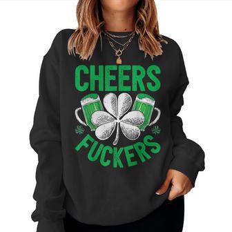 Cheers Fuckers St Patricks Day Men Women Beer Drinking   Women Crewneck Graphic Sweatshirt