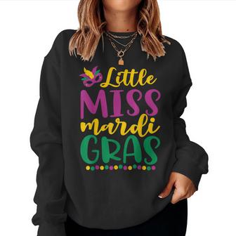 Cute Little Miss Mardi Gras 2023 Beads Womens Girls Kids  Women Crewneck Graphic Sweatshirt