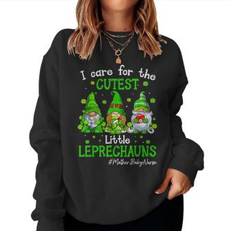Gnomes Mother Baby Nurse St Patricks Day Leprechauns  Women Crewneck Graphic Sweatshirt