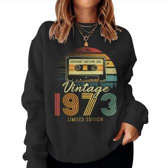 50 Year Old Gifts Vintage 1973 Cassette Tape 50Th Birthday Women Crewneck Graphic Sweatshirt - Seseable