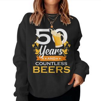 50 Years And Countless Beers Funny Birthday Husband Coworker Women Crewneck Graphic Sweatshirt - Seseable