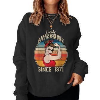 51 Year Old Awesome Since 1971 51St Birthday Women Girls Women Crewneck Graphic Sweatshirt - Seseable