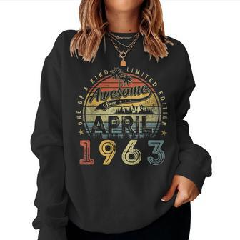 60 Year Old Awesome Since April 1963 60Th Birthday Women Crewneck Graphic Sweatshirt - Seseable