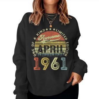 60 Years Old Birthday Awesome Since April 1961 60Th Birthday Women Crewneck Graphic Sweatshirt - Seseable
