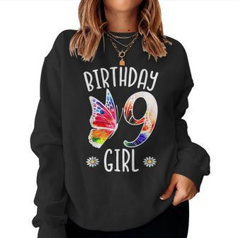 9Th Birthday Girl Butterflies 9 Years Old Girls Butterfly Women Sweatshirt | Mazezy
