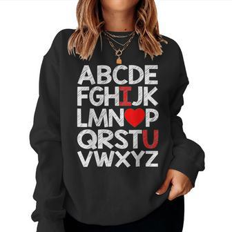 Abc Chalk Alphabet I Love You English Teacher Valentines Day V2 Women Crewneck Graphic Sweatshirt - Seseable