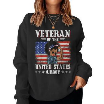 African American Army Veteran Women Girls Usa Flag Melanin Women Crewneck Graphic Sweatshirt - Seseable