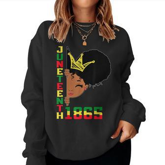 Afro Girl Junenth American Flag Black History Month Women V2 Women Crewneck Graphic Sweatshirt - Seseable