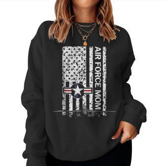 Air Force Mom Flag With F15 Jet Grunge Women Crewneck Graphic Sweatshirt - Seseable