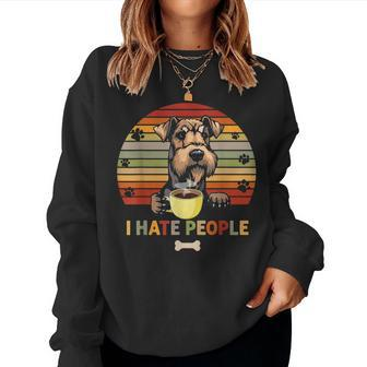 Airedale Terrier Dog Fathers Day I Hate People With Coffee Women Crewneck Graphic Sweatshirt - Thegiftio UK