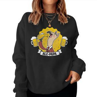 Alc Papa Llama Drinking Beer Alpaca Papa Fathers Day Gift Women Crewneck Graphic Sweatshirt - Seseable
