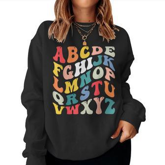 Alphabet Hi Back To School Abc Pre K Kindergarten Teacher Women Crewneck Graphic Sweatshirt - Seseable
