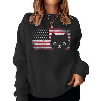 American Flag Cat Lover Meowica July 4Th Usa Fur Mom Dad V2 Women Crewneck Graphic Sweatshirt - Seseable