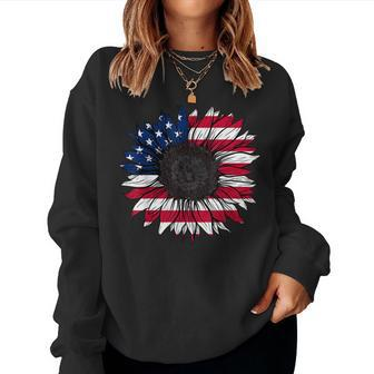 American Flag Sunflower 4Th Of July Independence Usa Day Women Crewneck Graphic Sweatshirt - Seseable