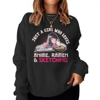 Anime And Sketching Funny Girl Who Loves Anime Drawing Women Crewneck Graphic Sweatshirt - Seseable