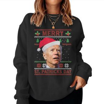 Anti Biden Merry St Patricks Day Ugly Christmas Sweater Women Crewneck Graphic Sweatshirt - Seseable
