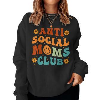 Anti Social Moms Club - Retro Funny Mom Life Mothers Day Mom Women Crewneck Graphic Sweatshirt - Thegiftio UK