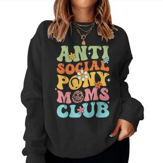 Anti Social Pony Moms Club Horse Mom Groovy Flowers Women Sweatshirt | Mazezy