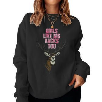 Archery Mom Camo Pink Bow Deer Like Big Racks Too Women Crewneck Graphic Sweatshirt - Seseable