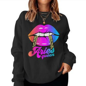 Aries Queen Lips Zodiac Horoscope Girls Women Birthday Women Sweatshirt | Mazezy