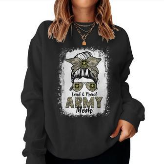 Army Mom Messy Bun Loud And Proud Army Mom Mama Women Sweatshirt | Mazezy